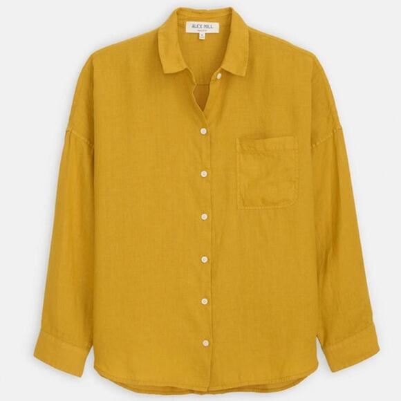 Alex Mill Mustard Yellow Linen Button Down Jo Shirt Size Small - Picture 1 of 8